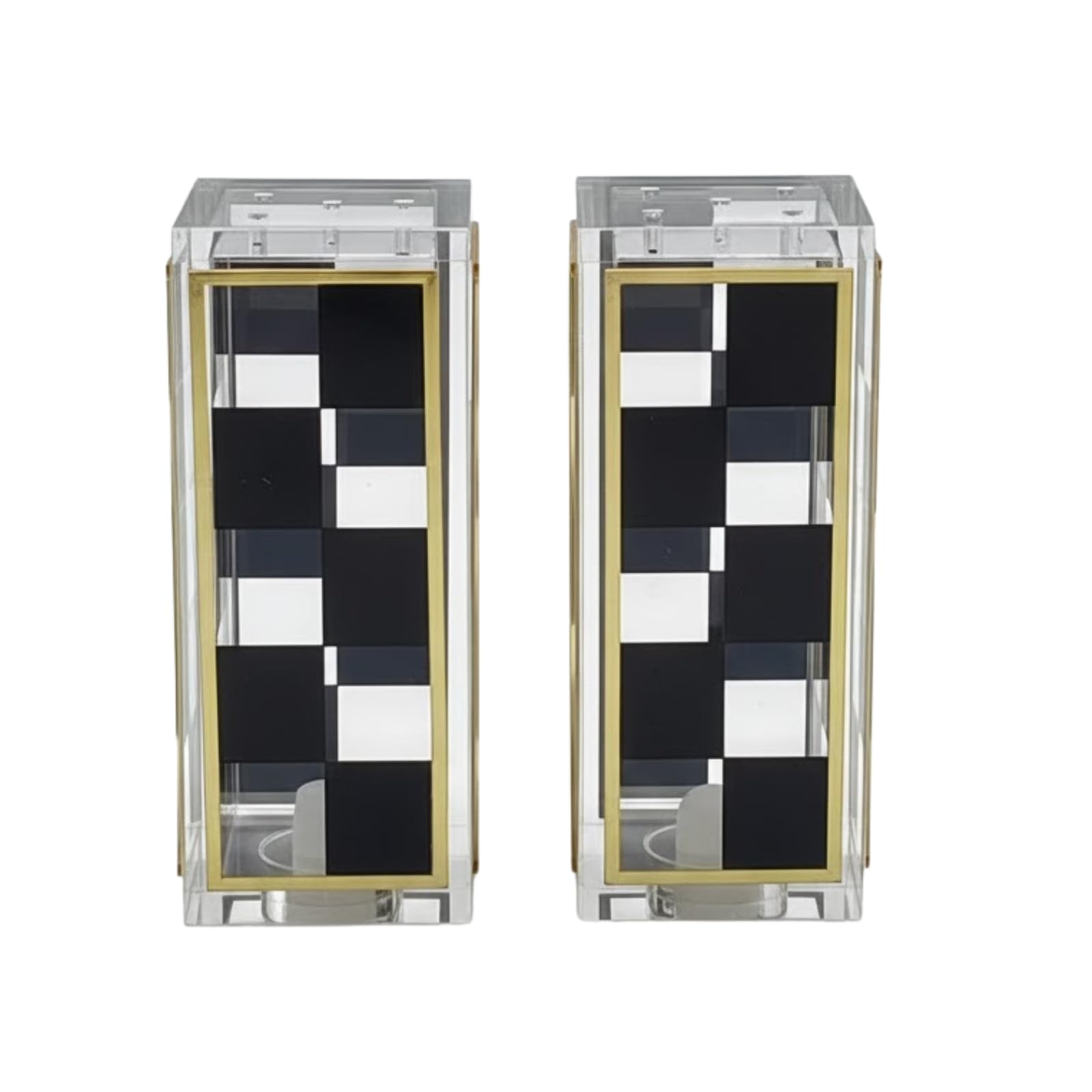 Checkered Salt and Pepper Shakers Set, Black White Square Design with 3 & 5 Holes