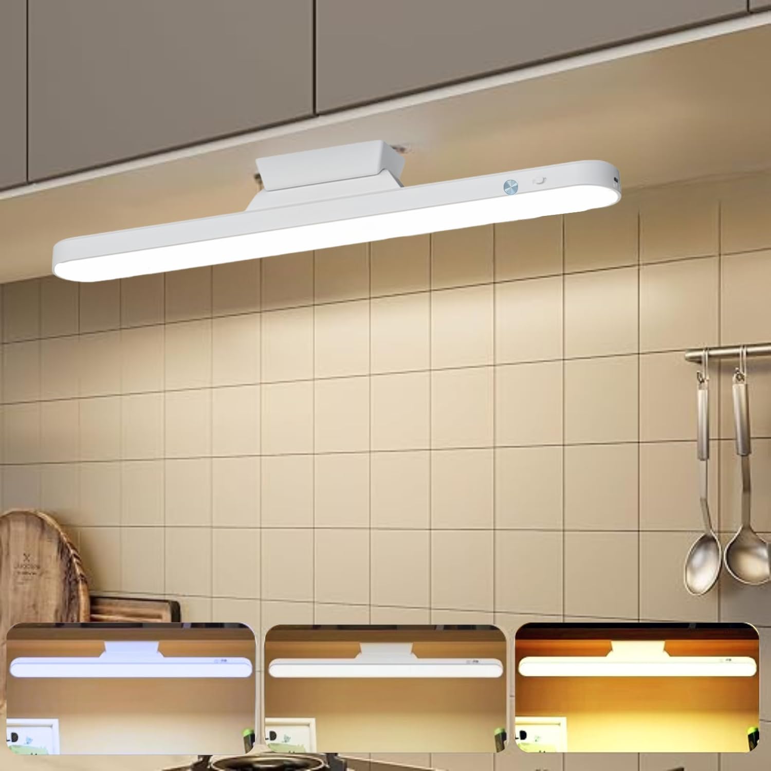 One94Store Usb Rechargeable Magnetic Cabinet Light | Straight Edge Led Under Cabinet Lamp With 3Color Dimmable & 1200Mah Batter