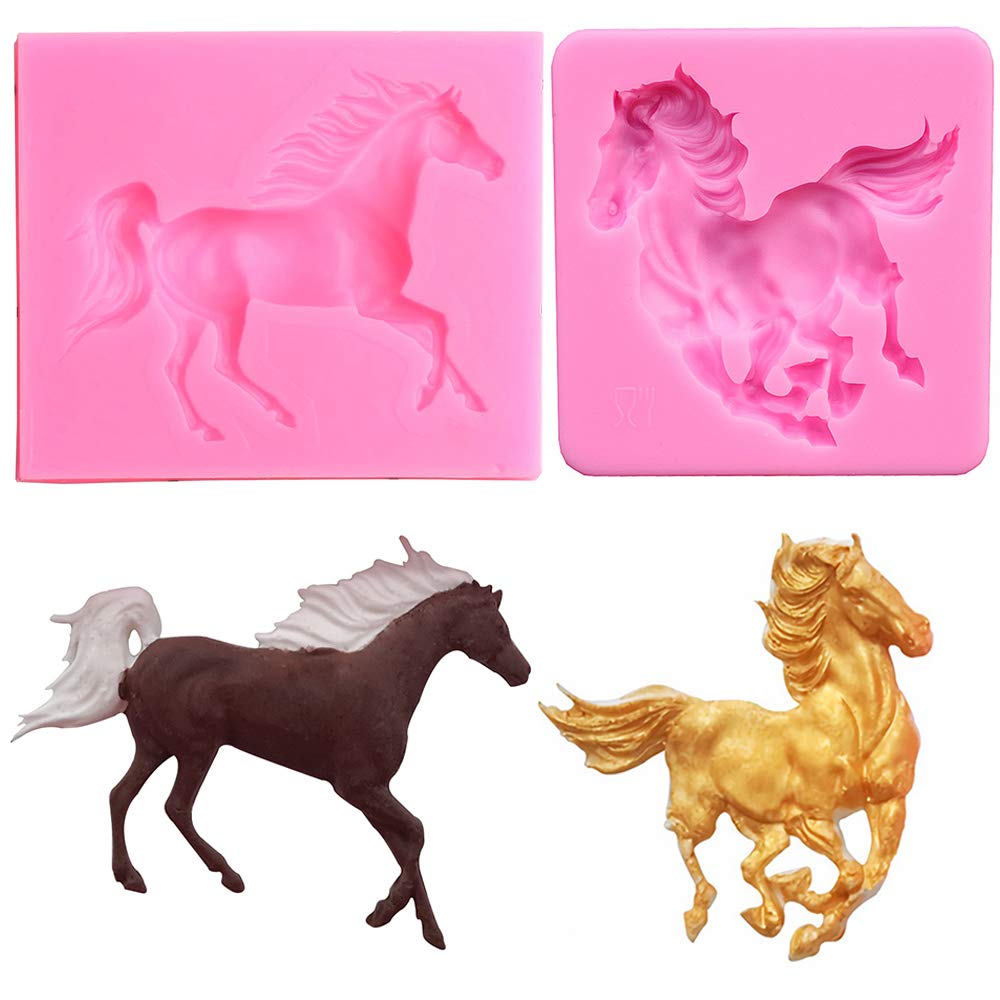 2Pcs Small Size Horse Fondant Mold Running Horse Silicone Chocolate Candy Gum Paste Sugar Craft Mold Cake Decorating Tool Polyme