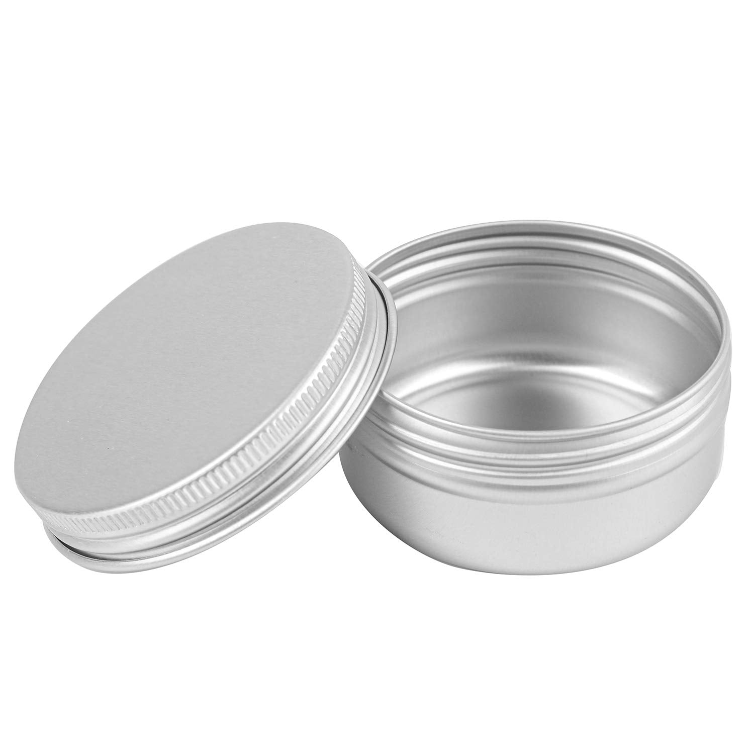 Foraineam 60 Pack 1.7 Oz / 50Ml Round Aluminum Lip Balm Tin Cans With Screw Top Lids - Silver Cosmetic Sample Containers - Metal