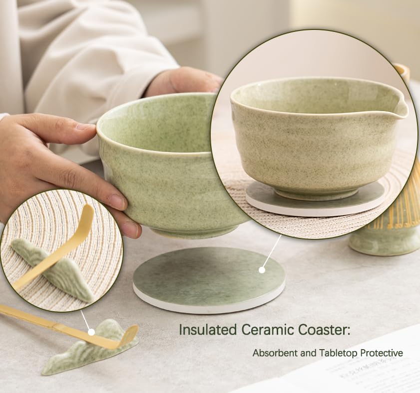Ochcahser Japanese Matcha Set, Matcha Bowl With Spout And Coaster, Matcha Whisk And Holder, Sifter, Scoop, Spoon, Cleaning Brush
