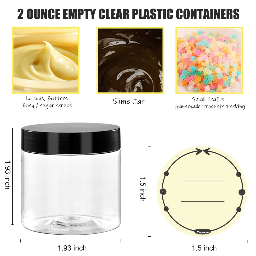 36 Pack 2 Oz Small Plastic Container Jars With Lids And Labels Bpa Free, Tuzazo Empty Round Clear Cosmetic Containers Plastic Sl