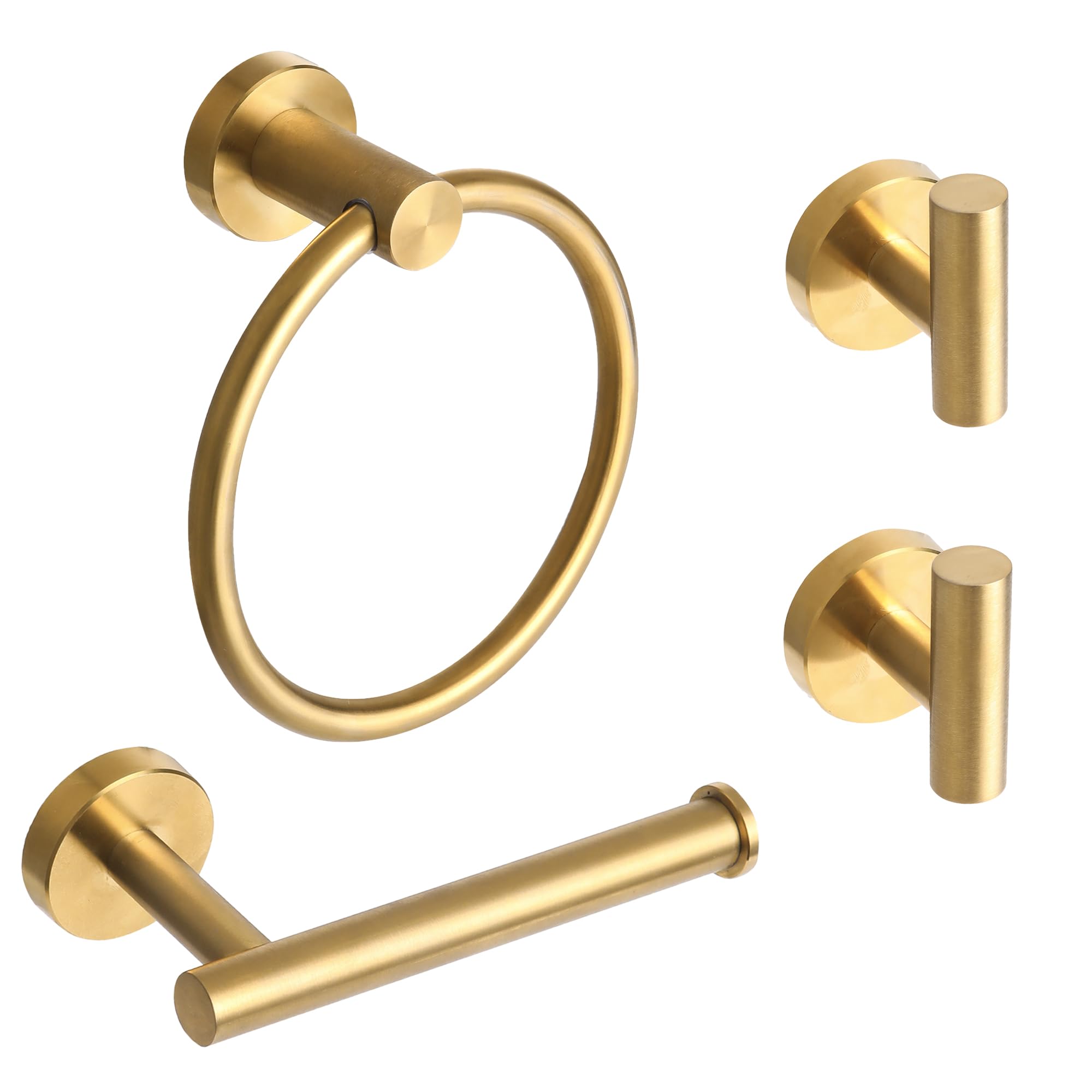 Ntipox 4 Piece Brushed Gold Stainless Steel Bathroom Hardware Set Include Hand Towel Ring  Toilet Paper Holder and 2 Robe Towel Hooks Bathroom Accessories Kit