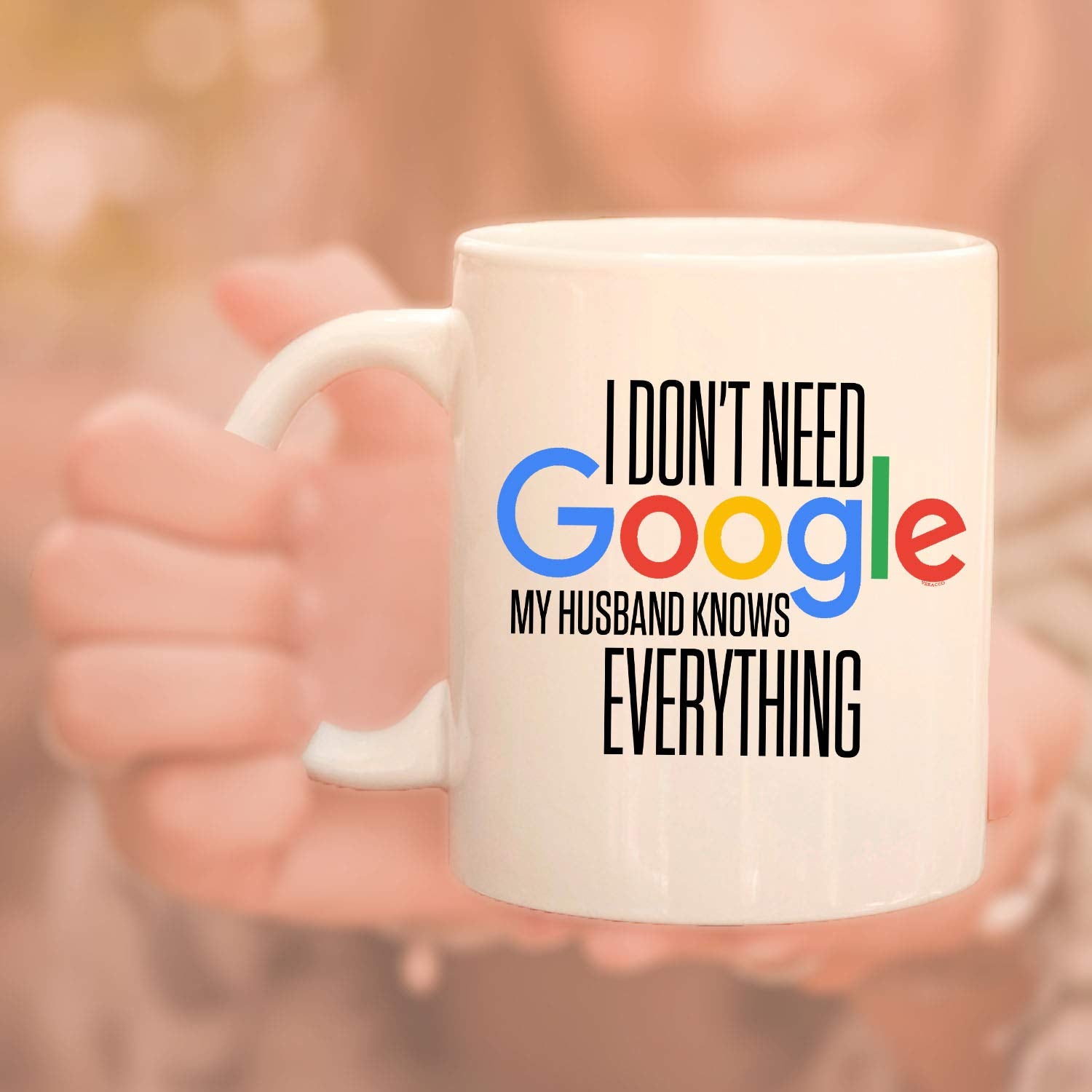 Veracco I Don 't Need Google My Husband Knows Everything Ceramic Coffee Mug Funny Gifts (White, Ceramic)