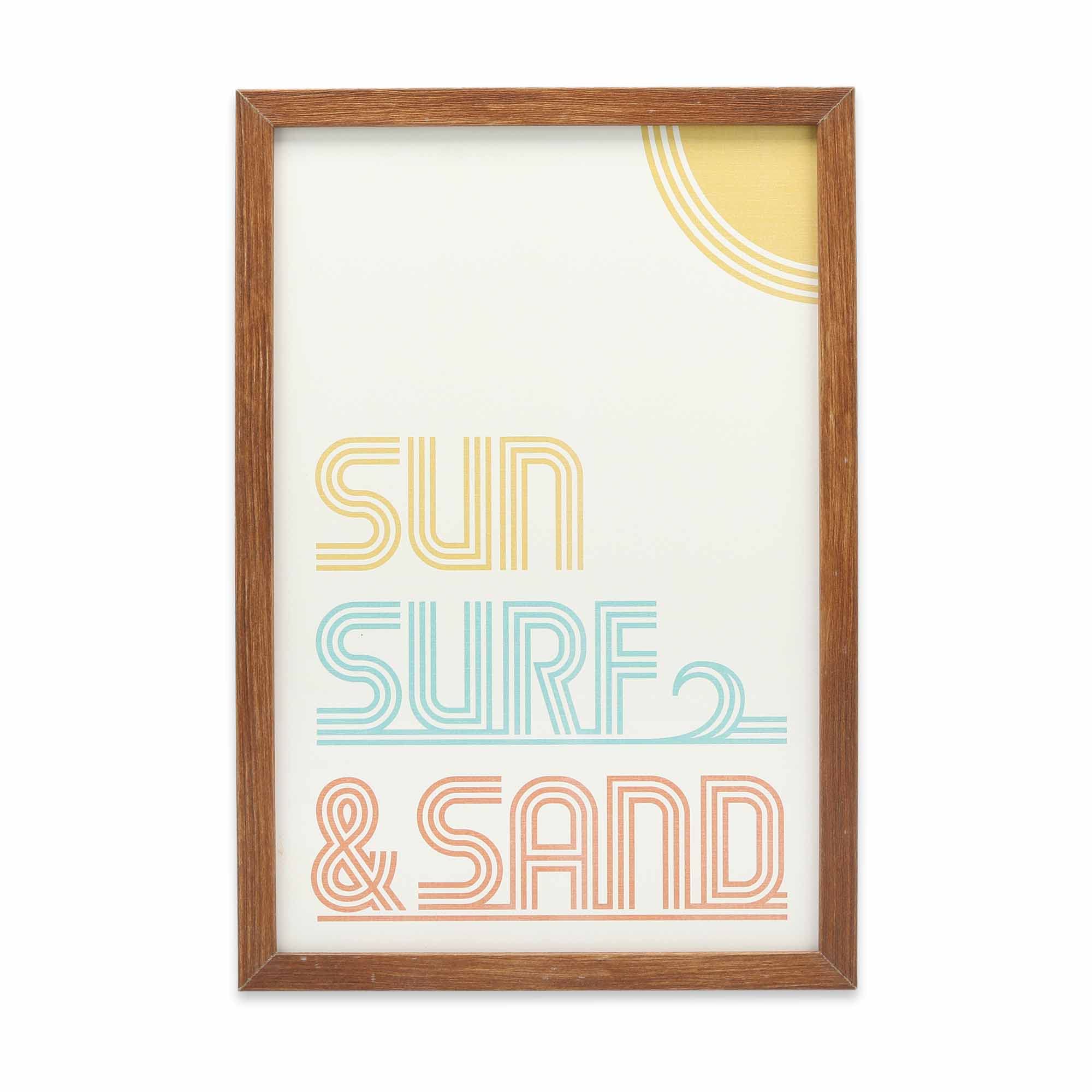 Sun Surf And Sand Framed Wood Wall Decor - Retro Vibe Wall Art For Bedroom, Living Room Or Beach House