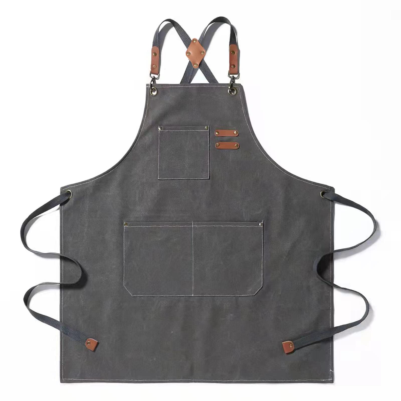 Tosewever Canvas Cross Back Chef Cotton Aprons For Men Women With Large Pockets (Grey)