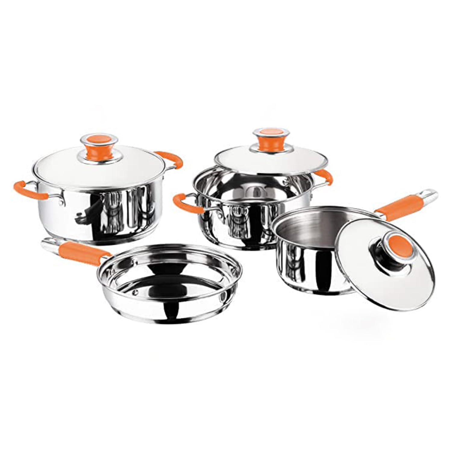 Urbane Home Set Of 4 Stainless Steel Cookware Set I Induction Base Cookware I Saucepan (1.4 L), Kadai (2.0 L), Casserole (2.5 L)