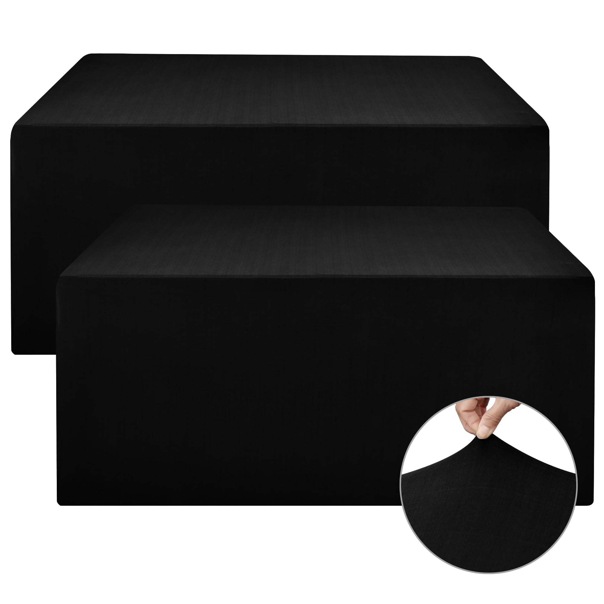 Nasitos Spandex Fitted Table Clothes, 2 Pack - 48 x 24 Inch - Black Rectangle Tablecloths for 4 Foot Tables, Wrinkle Resistant T