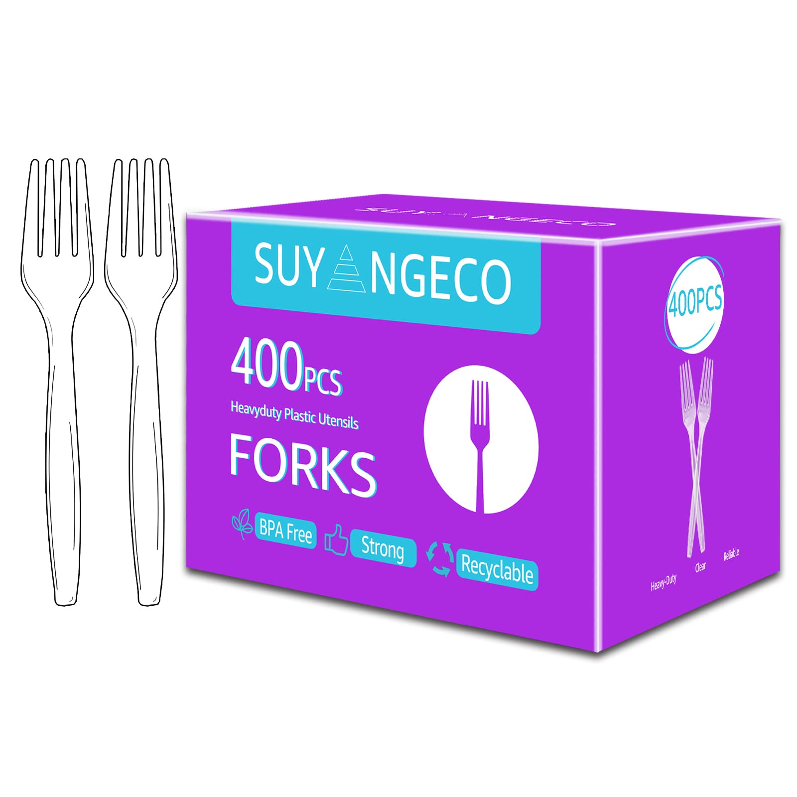 [400 Count] Heavy Duty Clear Plastic Forks Disposable Plastic Fork Bulk Utensils Reusable Cutlery Set Thick Plasticware Silverwa