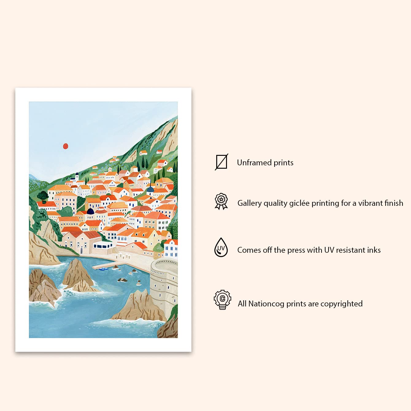 Nationcog Dubrovnik Art Print, Croatia Art, Dubrovnik Poster, Travel Gift, Travel Poster, Croatia Wall Art, Travel Gift, Home De