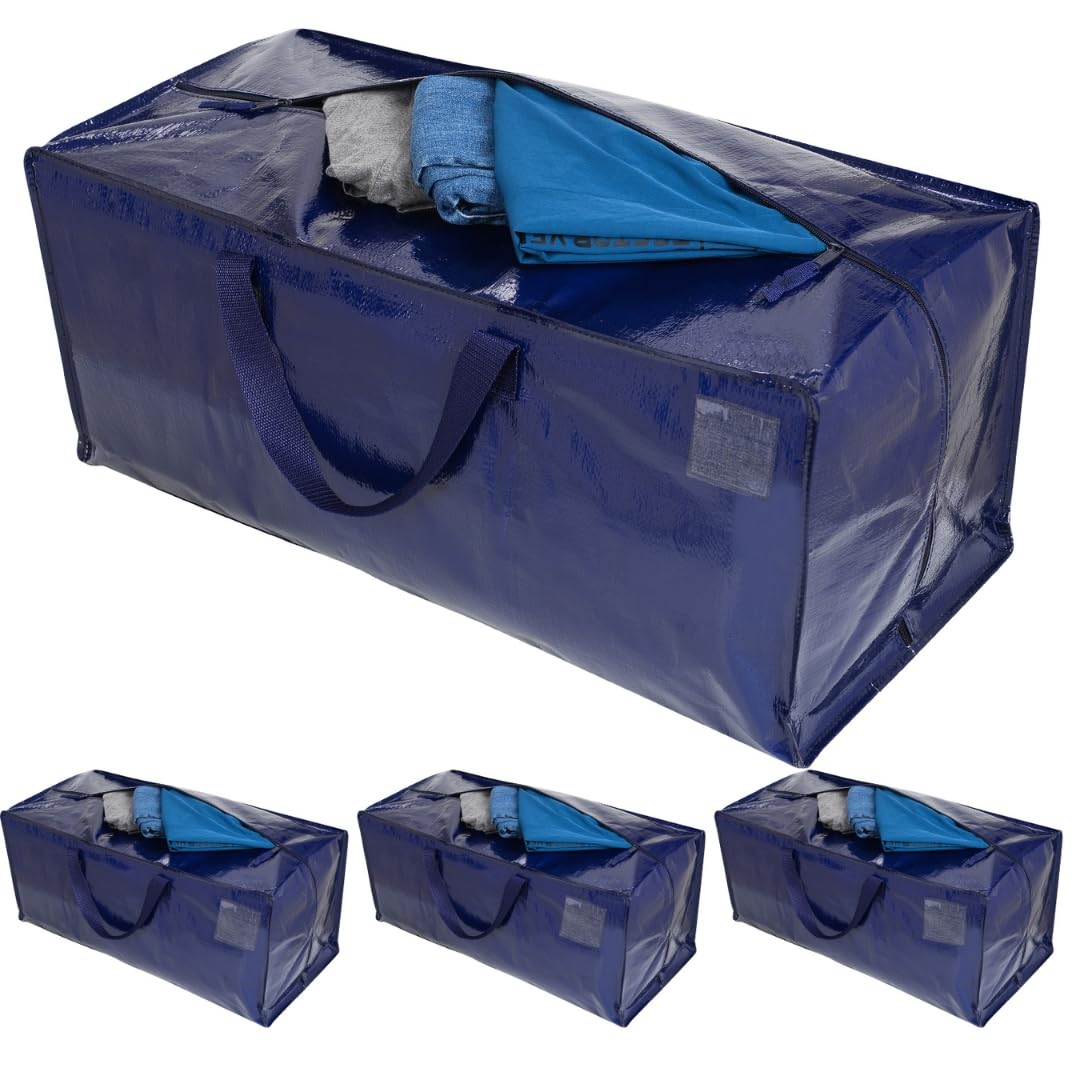 Veno 4 Pack Heavy Duty Extra Large Moving Bags Wbackpack Straps Strong Handles & Zippers, Storage Totes For Space Saving, Fold F