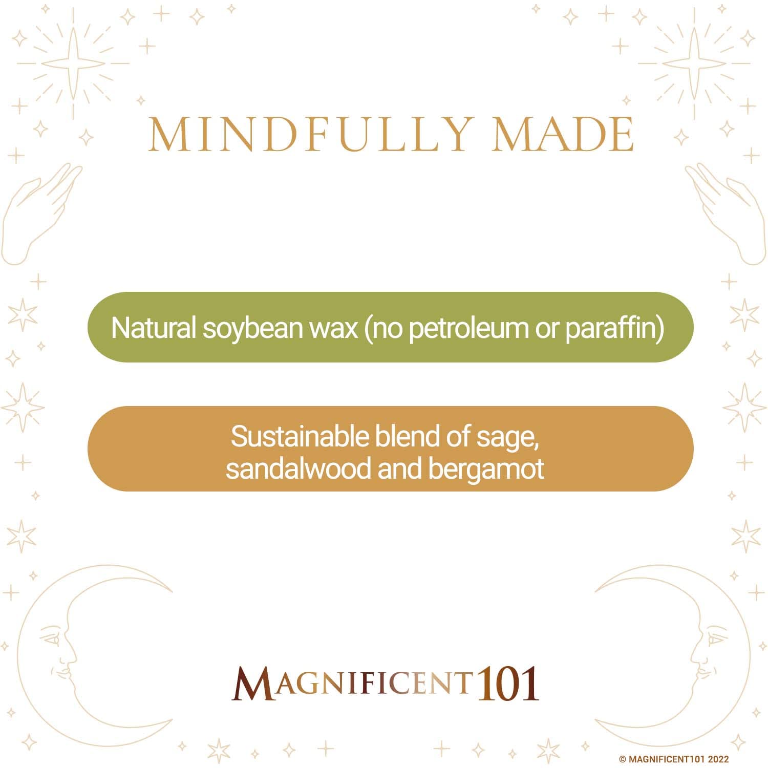 MAGNIFICENT 101 Good Vibes Aromatherapy Candle as Blessings Magnet - Sage, Bergamot, Sandalwood Scented Natural Soybean Wax Tin