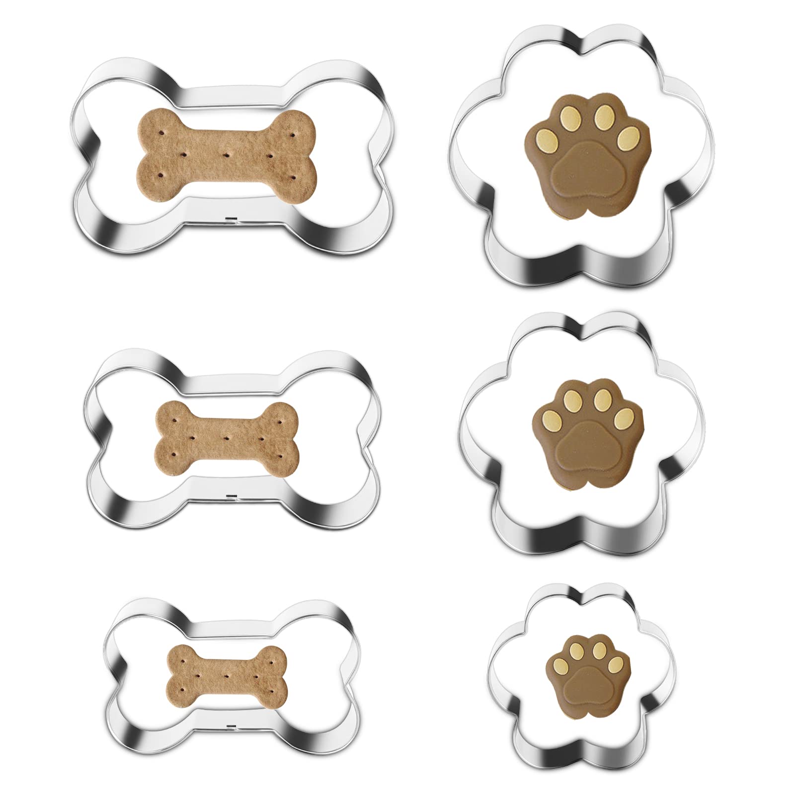 Cookie Cutters,6 Pcs Bone And Dog Footprints Cookie Cutters Set Stainless Steel Biscuit Cutters Dog Theme Party Cookie Cutter Do