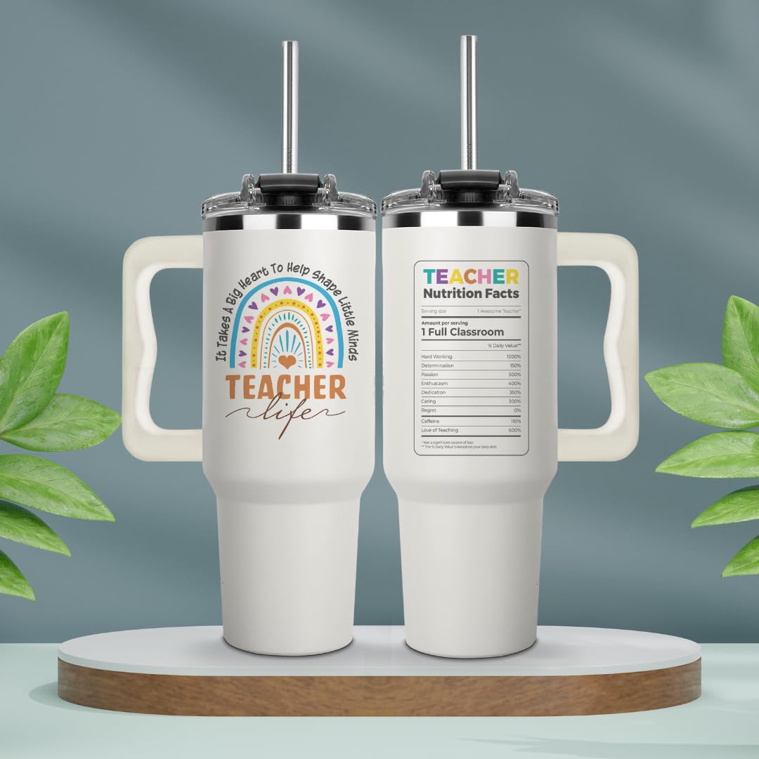 Teacher Appreciation Cups 40Oz Tumbler - It Takes A Big Heart To Shape Little Minds, Perfect Coffee Teacher Tumblers For Women O