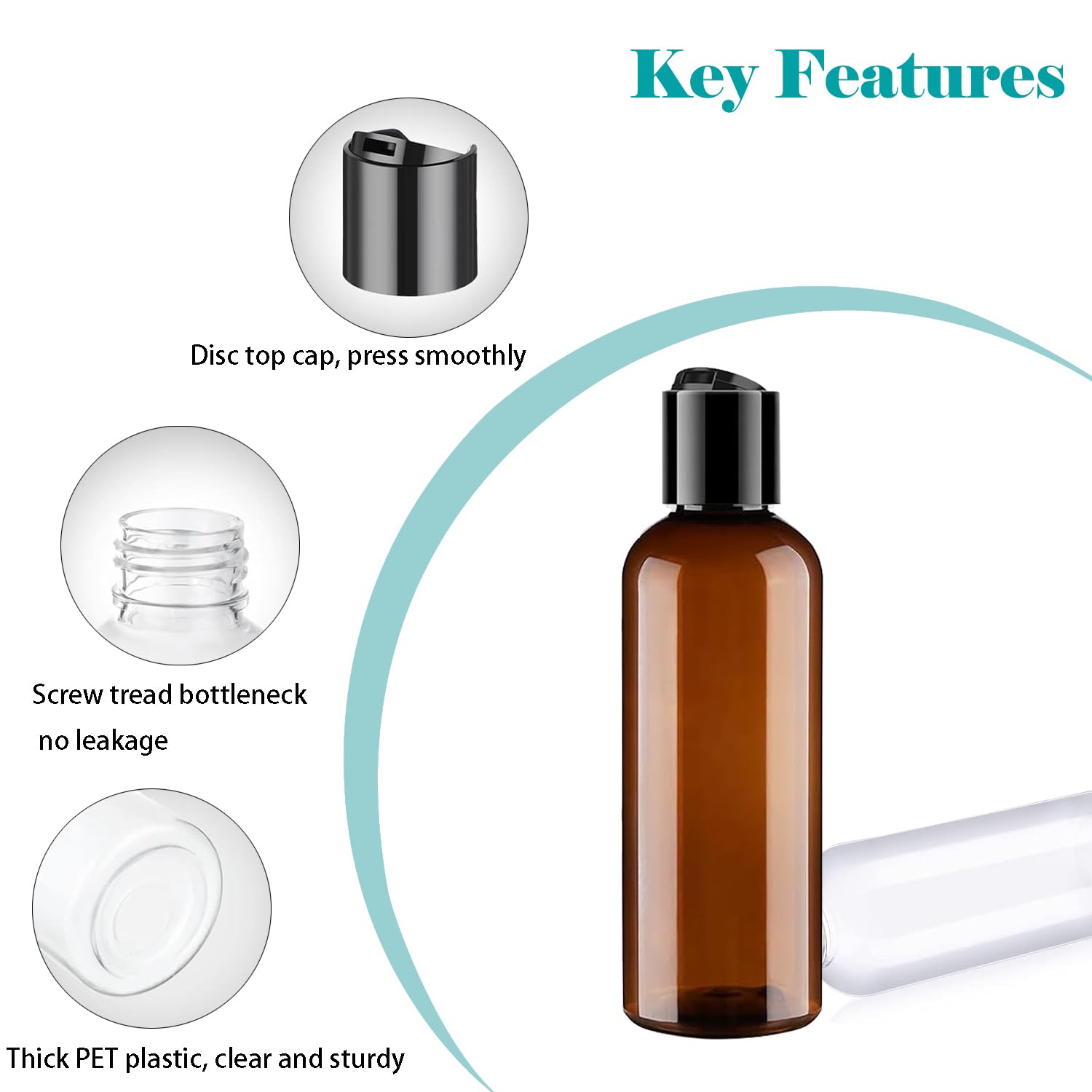 Toiletry Travel Bottles, 4Pack 3.4Oz/100Ml - Squeezable Plastic Containers With Flip Caps - Refillable Cosmetic Kit For Shampoo,