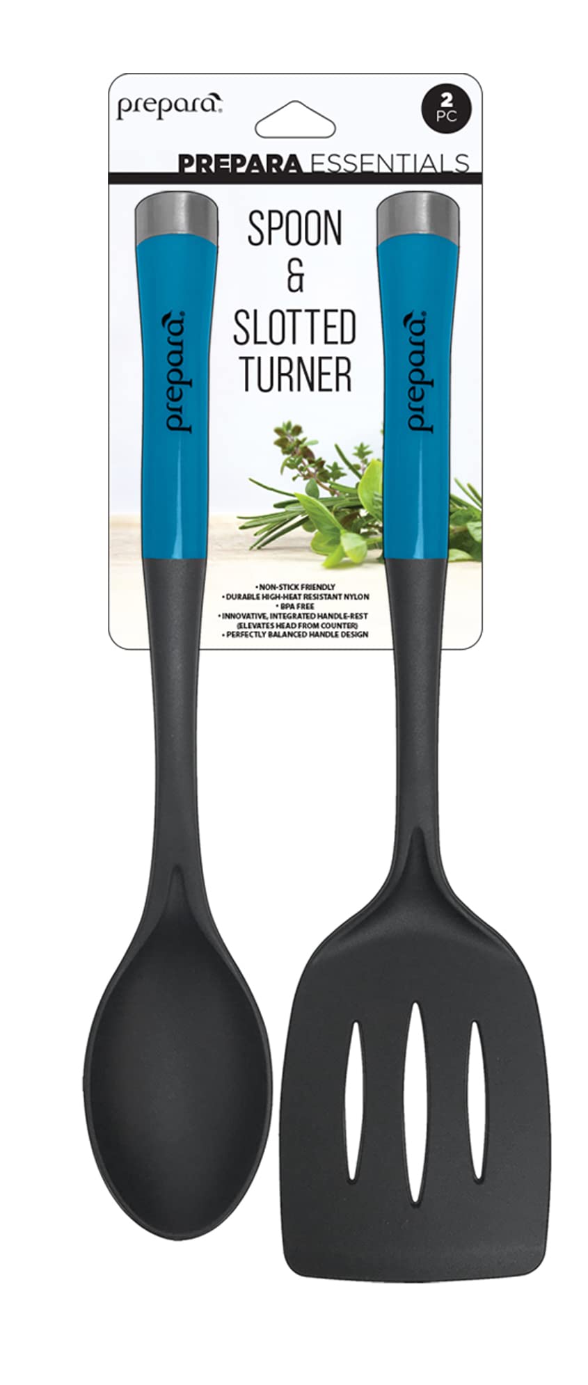 Prepara Nylon Solid Spoon And Slotted Turner Set Cooking Utensils, Set Of 2, Light Blue