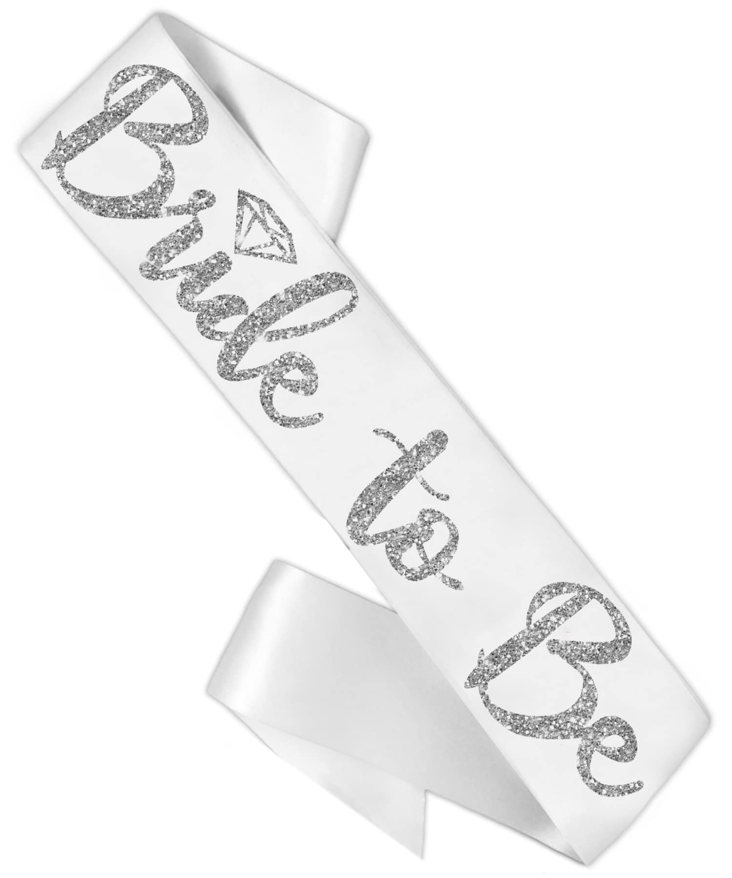 Bride To Be Sash White - Premium Bridal Grade Satin Silver Sparkle Diamond Bride To Be Bridal Grade Satin Sash - White Sash(Slvd