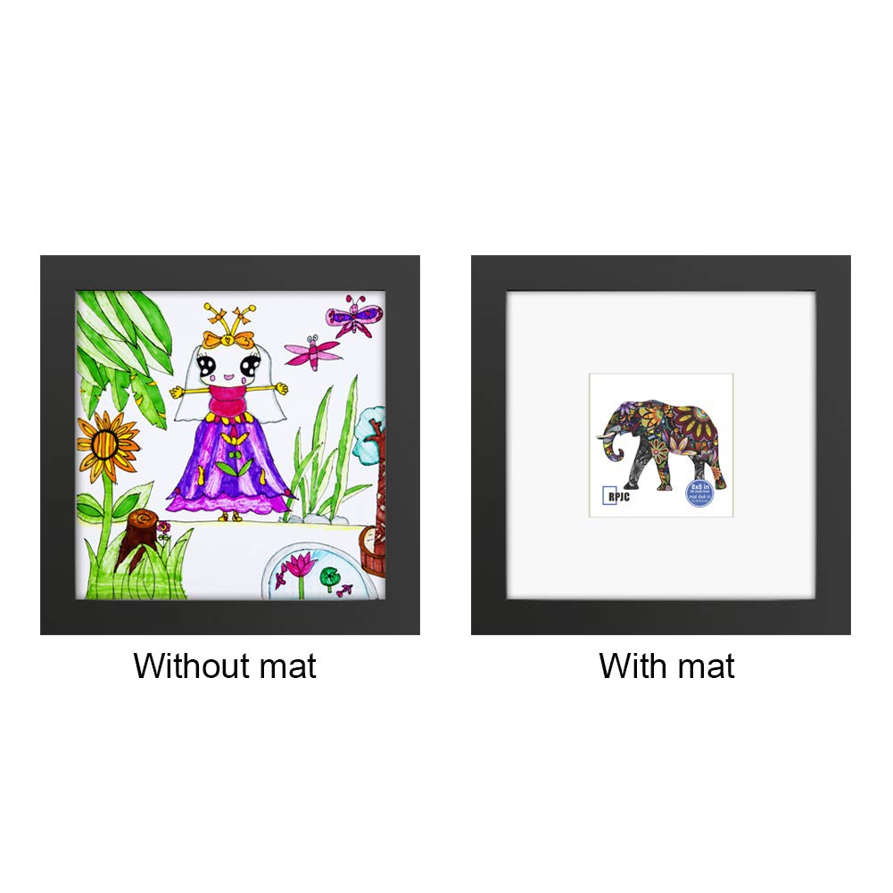 RPJC 8x8 Soild Wood Picture Frame with High Definition Glass Display Pictures 4x4 with Mat or 8x8 Without Mat for Wall Mounting