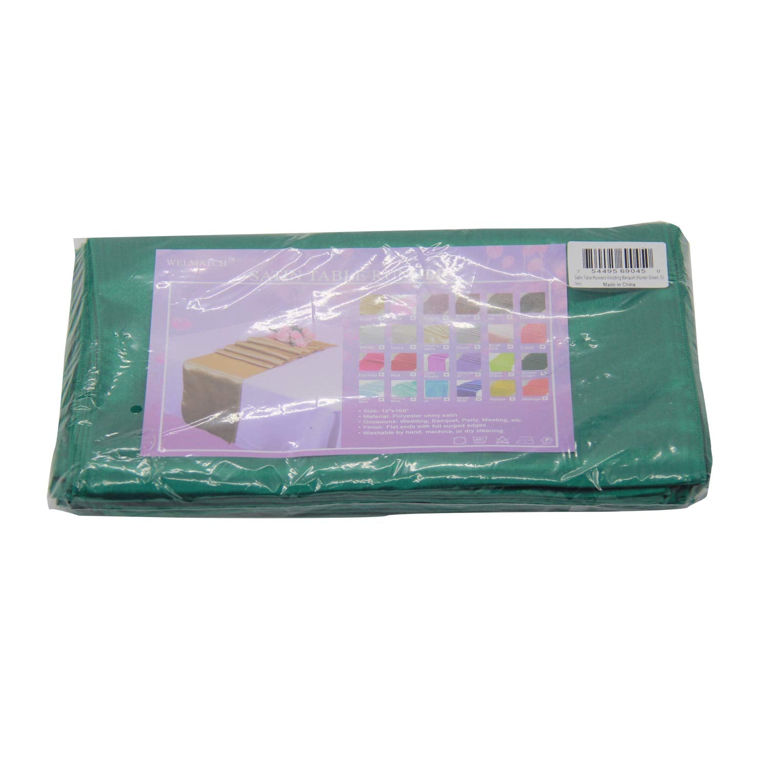 Welmatch Hunter Green Satin Table Runners - 5 Pcs Wedding Banquet Party Event Decoration Table Runners (Hunter Green, 5)