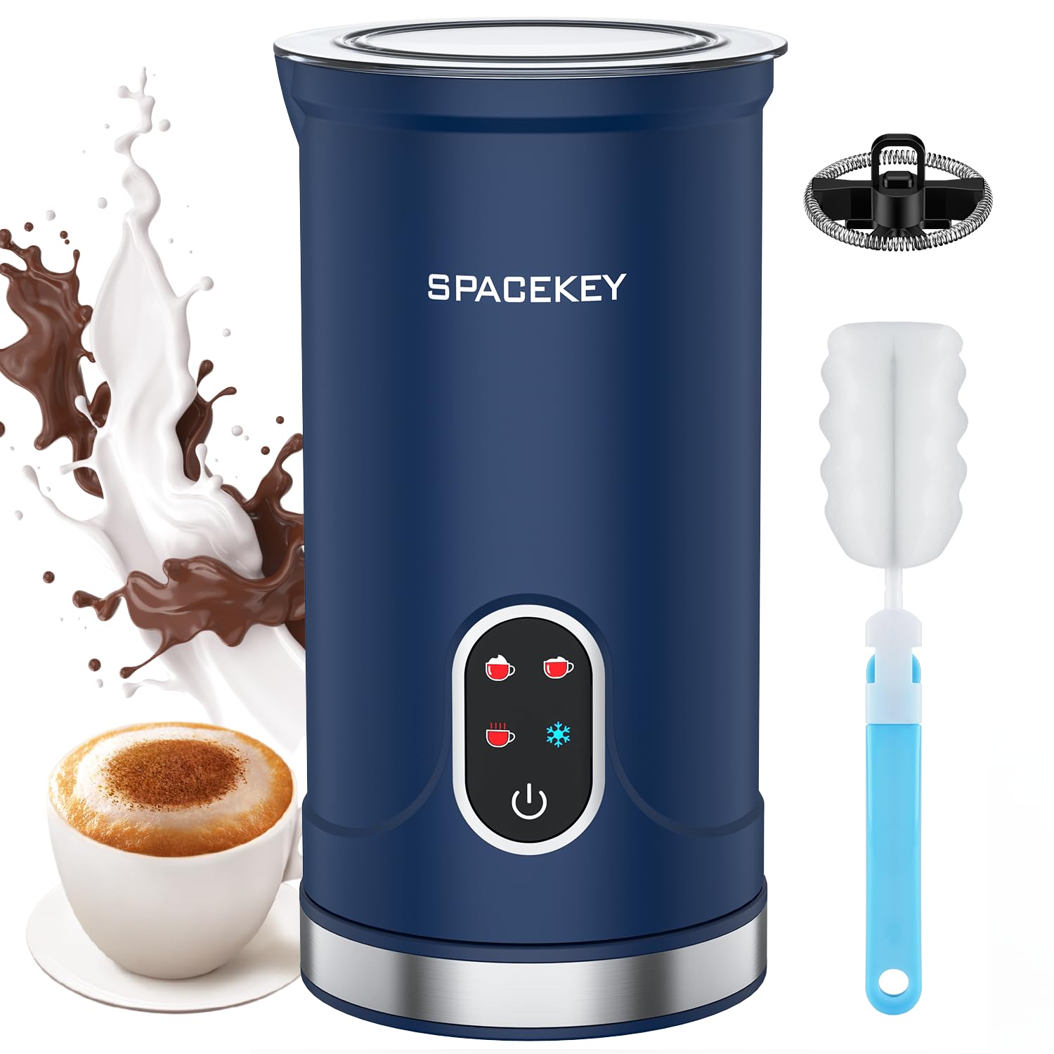 Spacekey Milk Frother, 4-In-1 Milk Frother And Steamer, Auto Shut-Off Hot & Cold Foam Maker With Mute Mode, Temperature Control