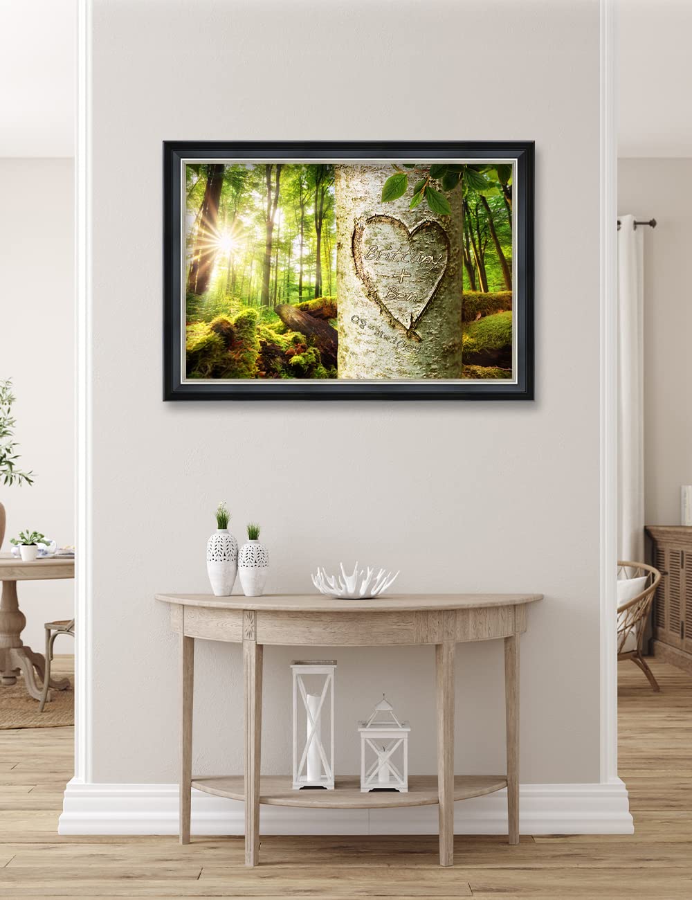 Ipic - Love Evergreen, Personalized Ideal Gift Custom Framed Wall Art With Names And Date, Giclee Prints With Solid Wood Frame,