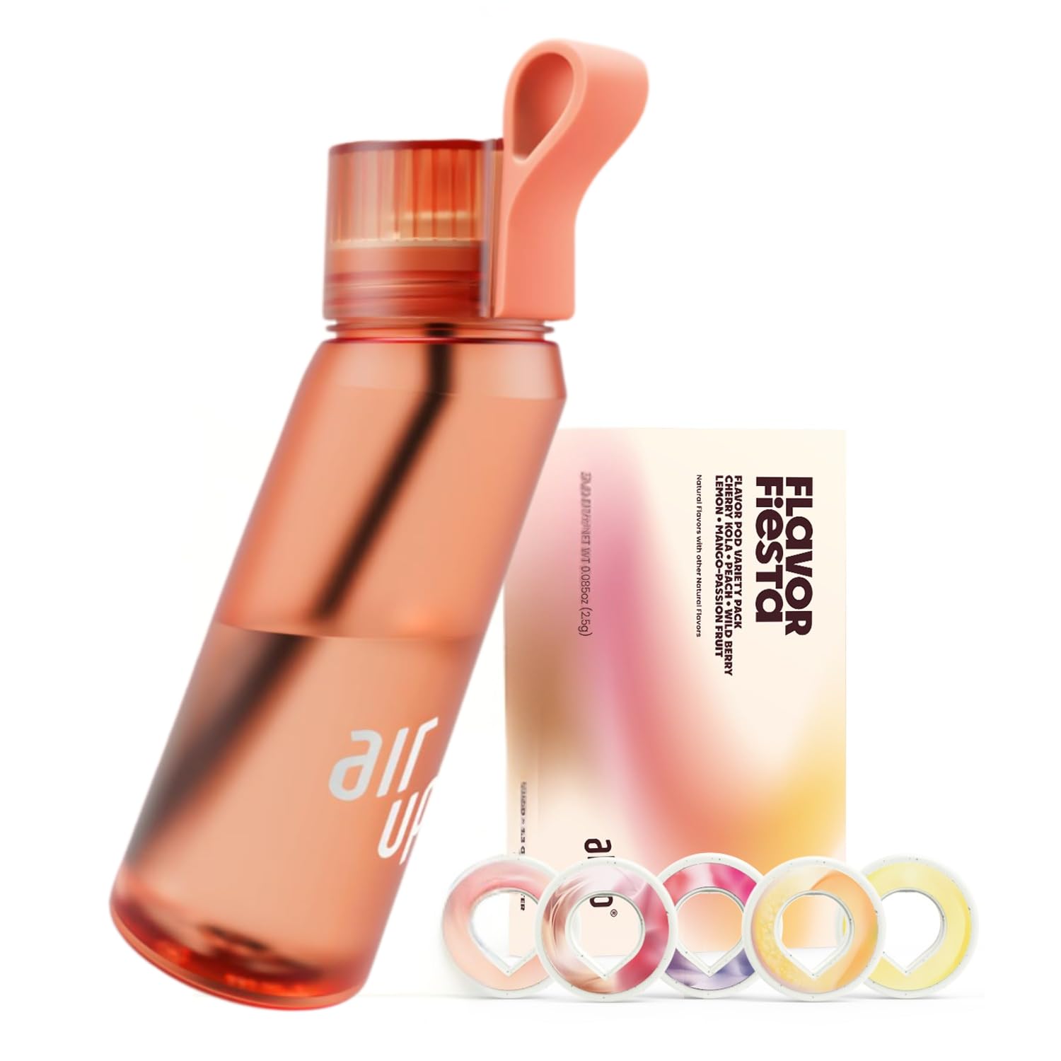 air up water bottle (22 oz) for school, sports, gym | includes 5 scent pods & straw | flavored bottle in orange - also for kids,