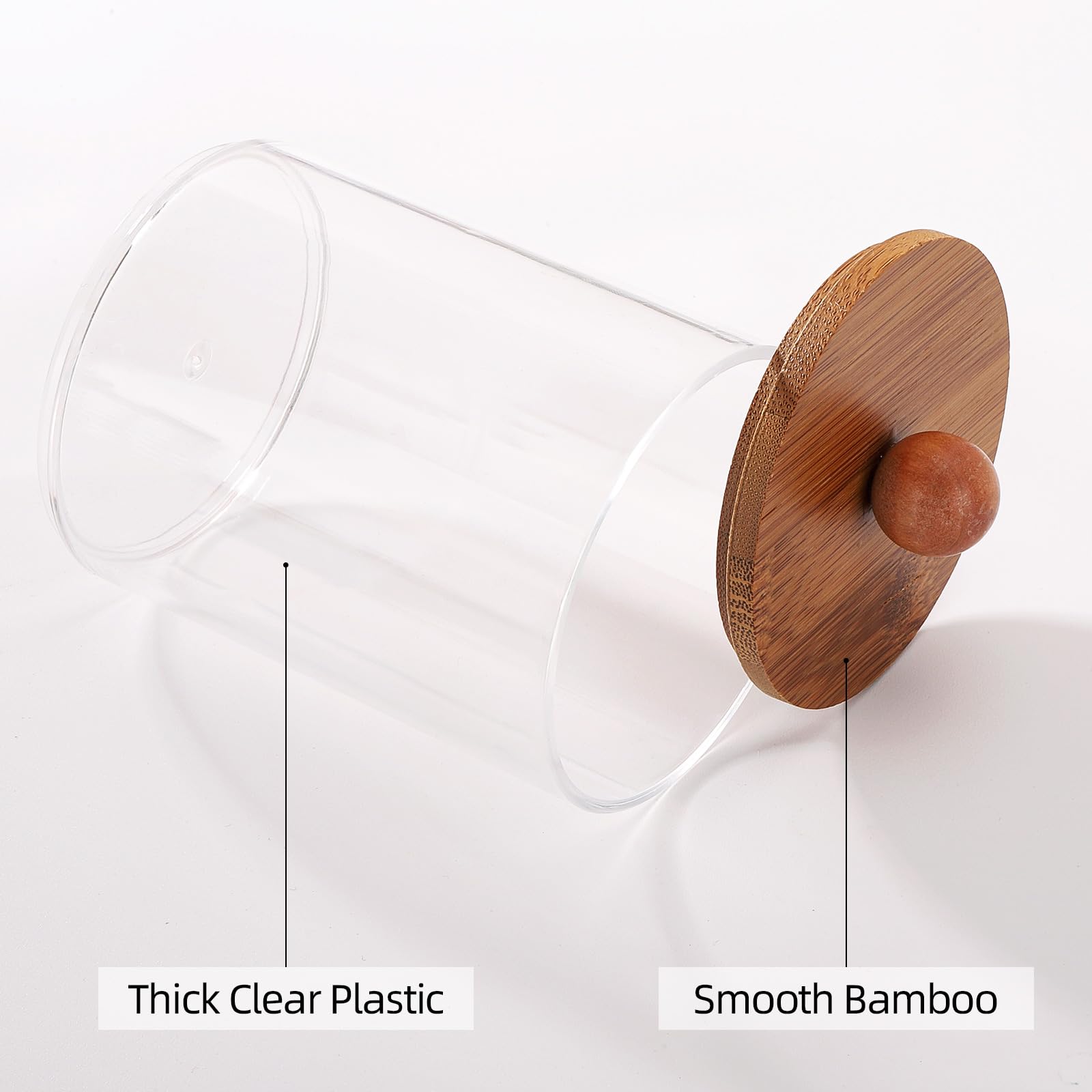 Tbestmax 4 Pack Qtip Holder Dispenser, Plastic Bathroom Organizer And Storage Containers, 10Oz Apothecary Jars With Brown Bamboo