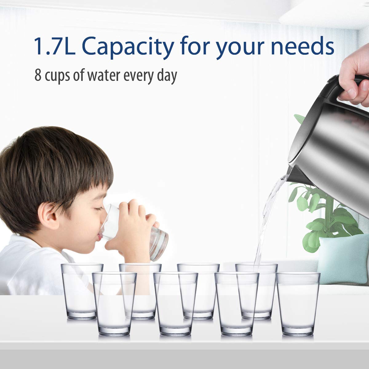 Comfee' 1.7L Stainless Steel Electric Tea Kettle, Bpa-Free Hot Water Kettle Electric With Led Light, Auto Shut-Off And Boil-Dry