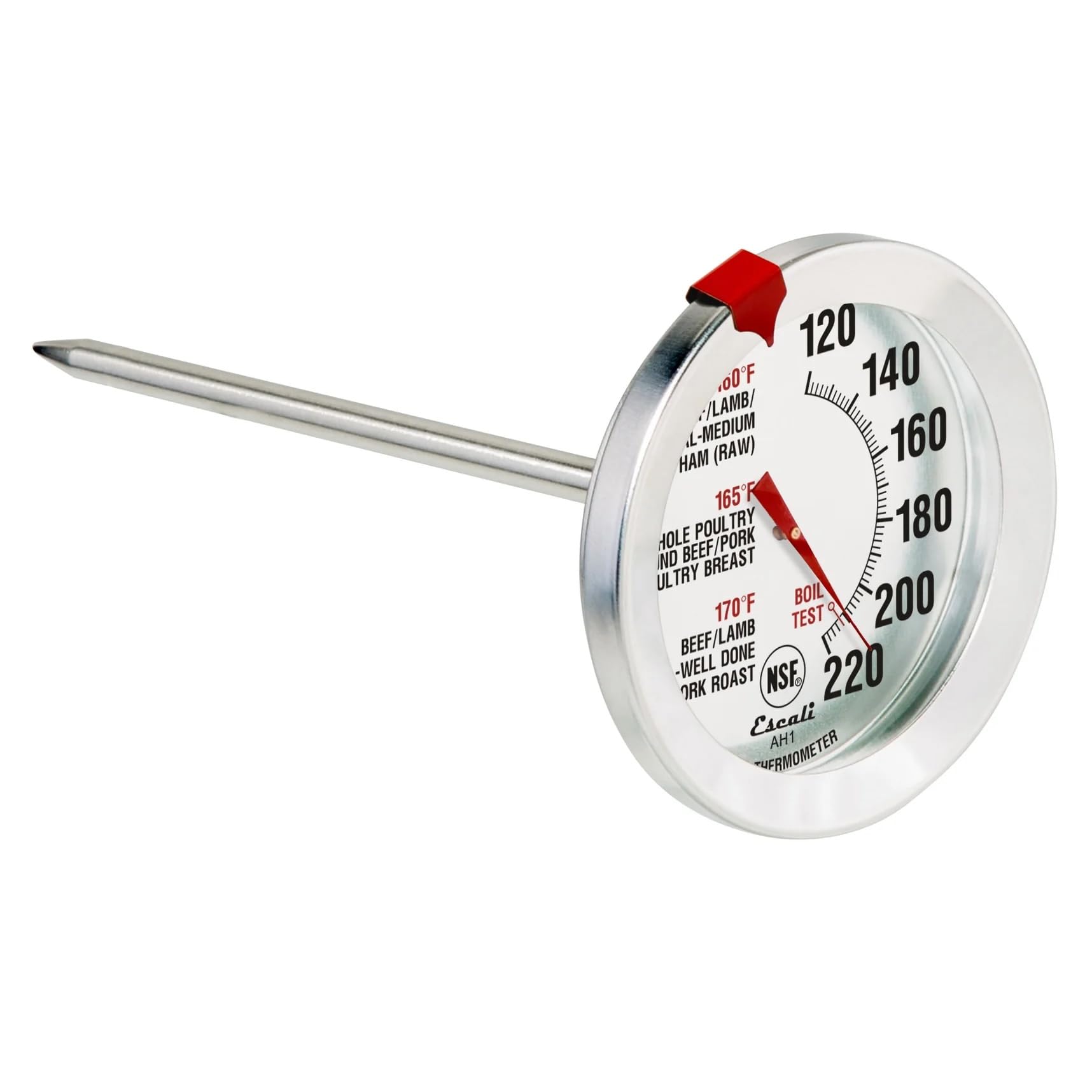 Escali Ah1 Stainless Steel Oven Safe Meat Thermometer, Extra Large 2.5-Inches Dial, Temperature Labeled For Beef, Poultry, Pork,