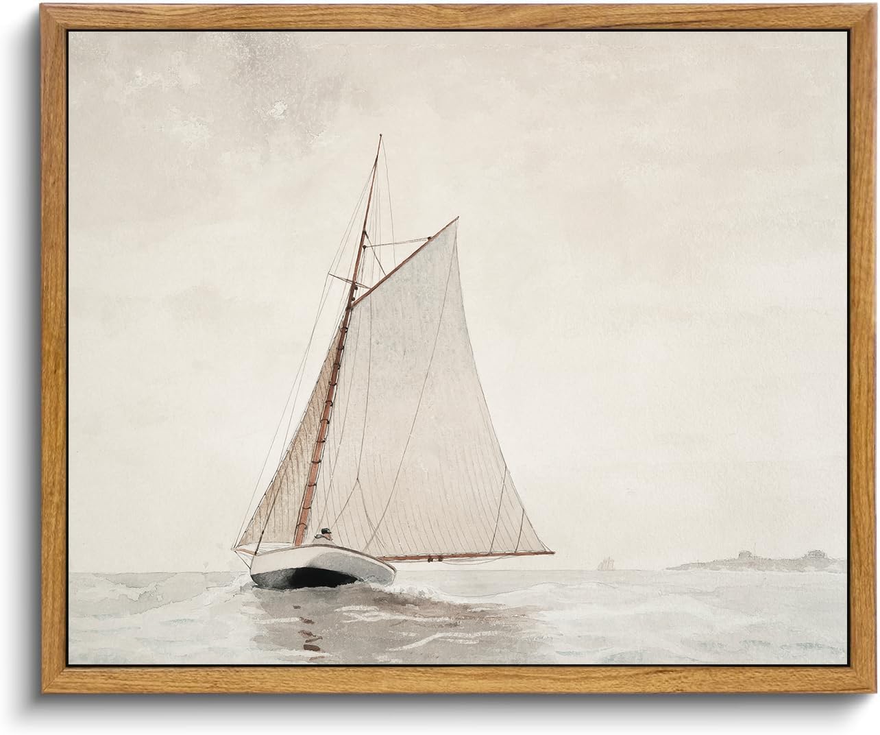 Kbkbart Framed Wall Art Muted Sailboat Vintage Wall Decor, Antique Lake House Watercolor Canvas Art Prints Painting, Rustic Farm