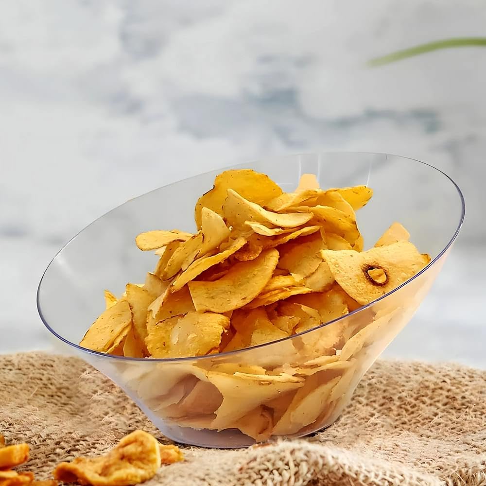 Blue Sky Angled Serving Bowl (1 Pc.) Medium - Elegant Clear Plastic Bowl, Perfect Snack Bowl And Salad Bowl For Birthday, Weddin