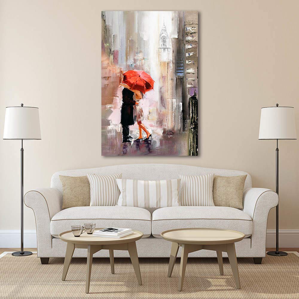 Ruishi Modern Romantic Canvas Prints Wall Art New York Cityscape Painting Pictures Lovers With Red Umbrella For Bedroom Living R