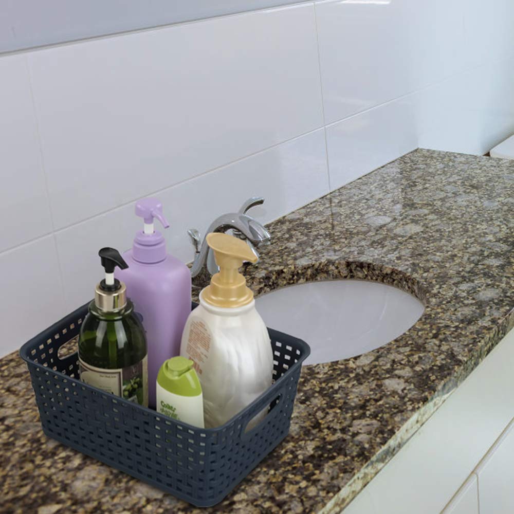 Sandmovie Plastic Weave Storage Baskets For Kitchen Bathroom, Navy Blue, 6 Packs
