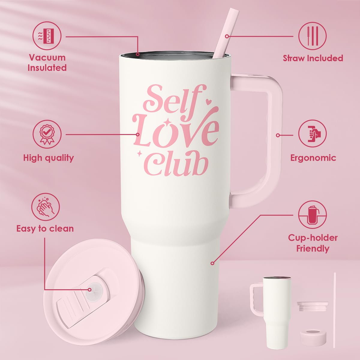 Inspirational Gifts for Women Girls, Inspiration Stainless Steel Insulated Tumbler with Handle, Self Love Clup Coffee Travel Mug