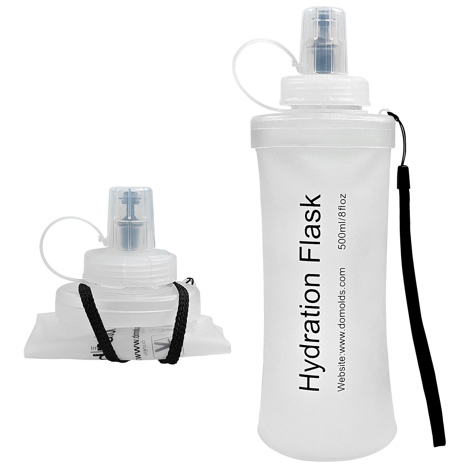 FR Collapsible Soft Hydration Flask 500ml TPU Portable Sports Water Bottle, Outdoor Running Cycling Fitness Hydration Bag with L