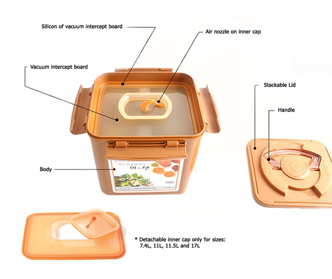 E-Jen Premium Kimchi, Sauerkraut Container Probiotic Fermentation With Inner Vacuum Lid (Earthenware Brown, 1.9 Gal/ 7.4L)