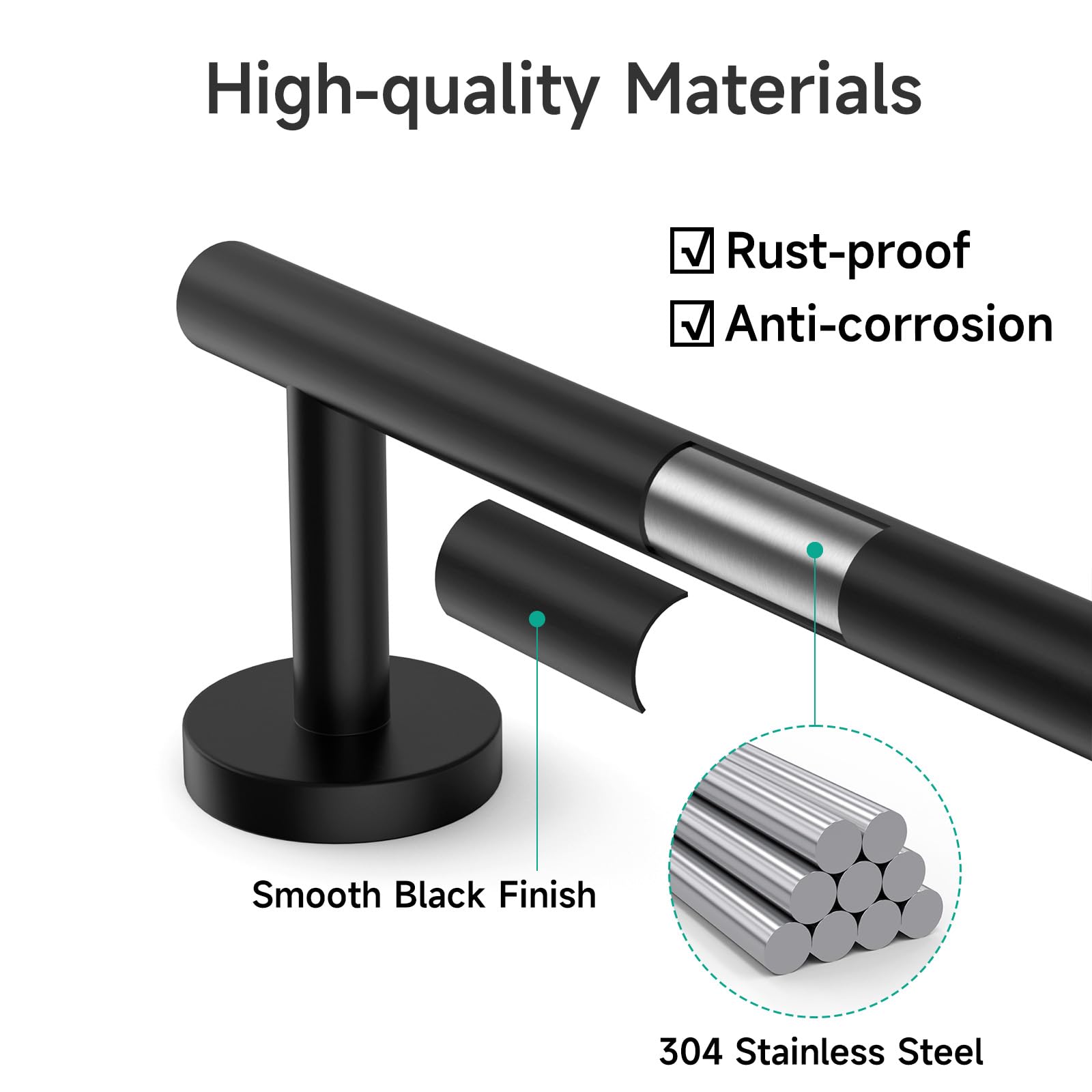 USHOWER Matte Black Towel Bar  9-Inch Towel Racks for Bathroom Wall-Mounted  SUS304 Stainless Steel Towel Rod Modern Home Decor (Total Length 12-Inch)