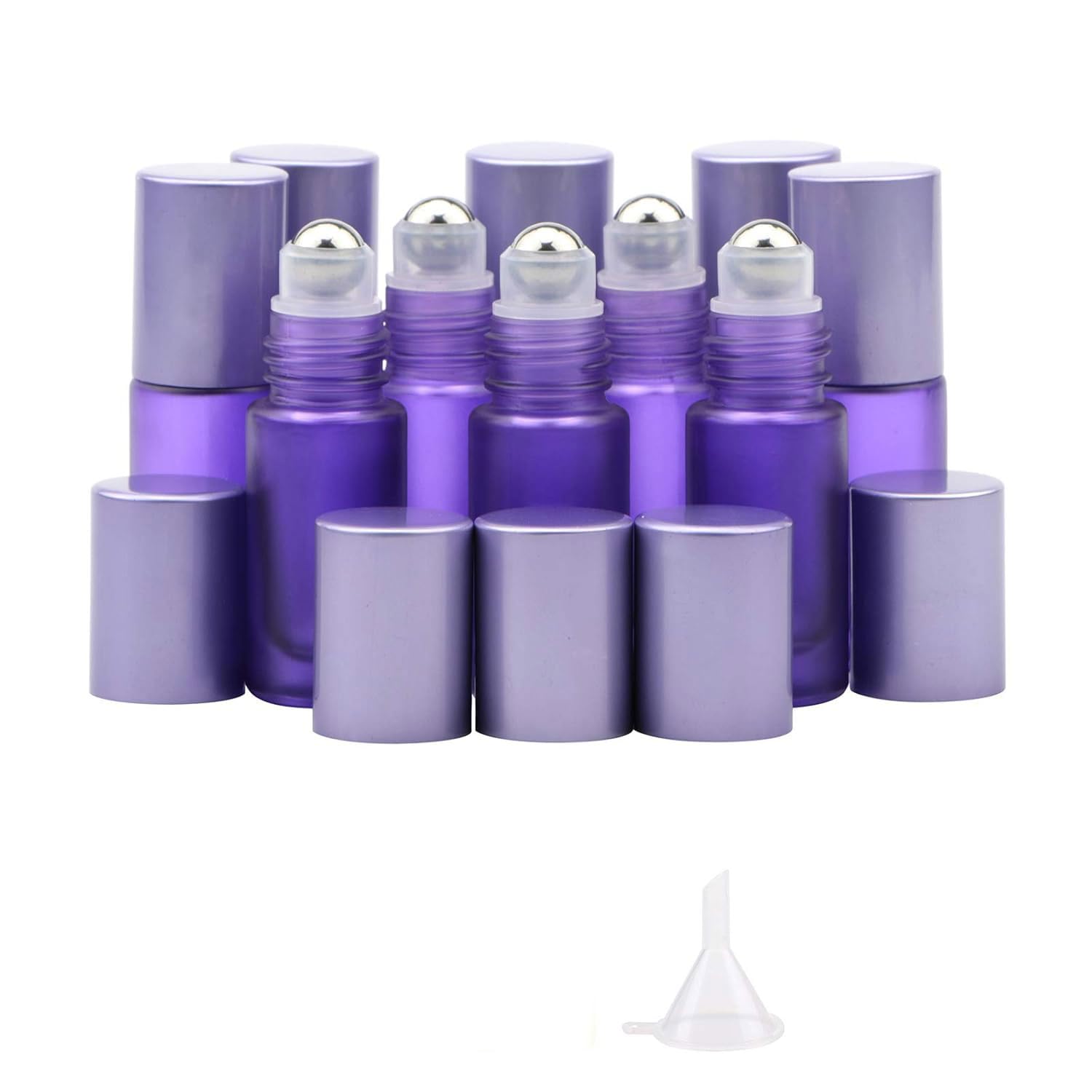 Kesell 10pcs Essential Oil Roll-on Bottles with Aluminum Cap, 5ml Frosted Purple Glass Roller Bottle Small Perfume Bottles Conta