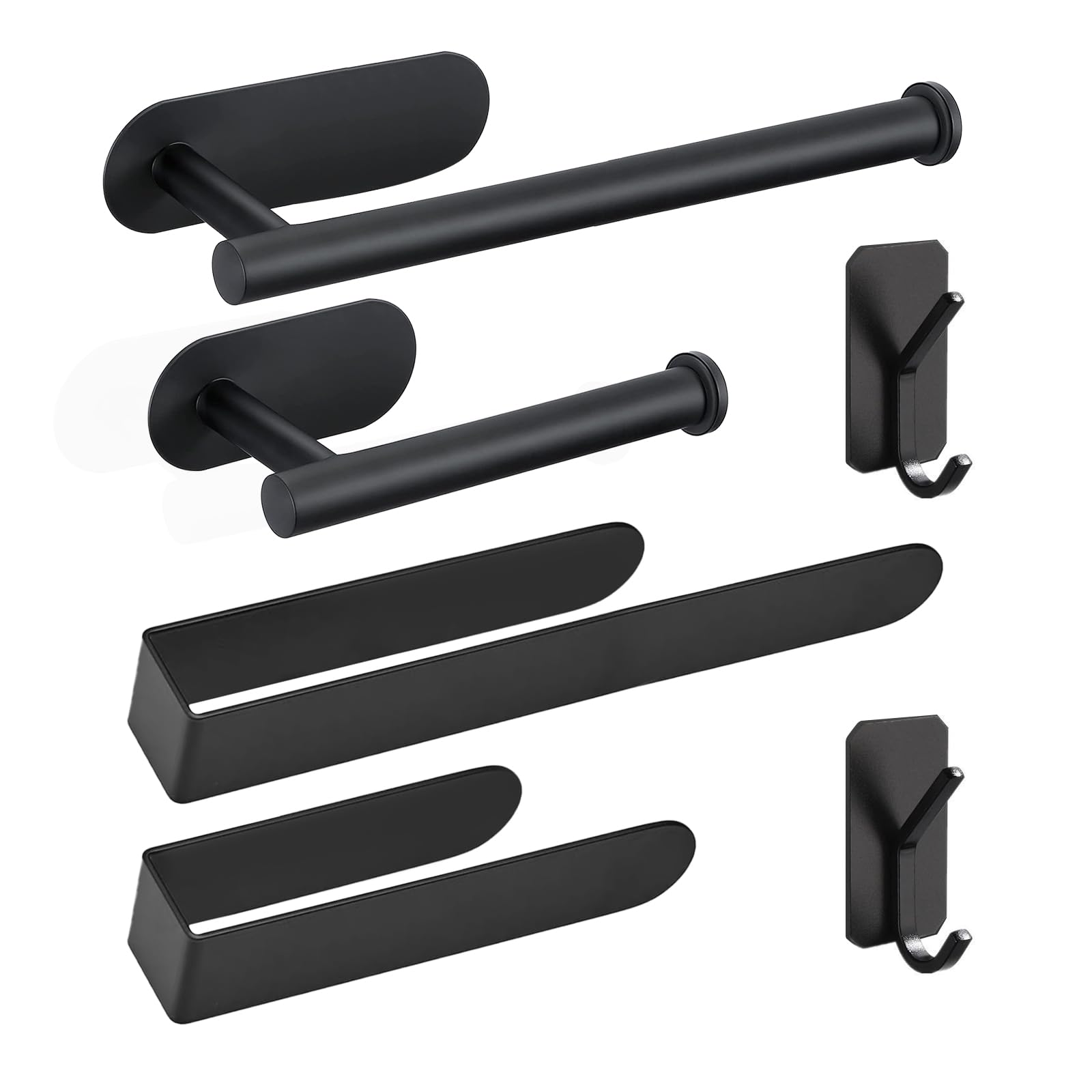 HUFEEOH Adhesive Bathroom Accessories Set, 6 Piece Bathroom Hardware Set Towel Racks for Bathroom Wall Mounted Black Towel Bar S