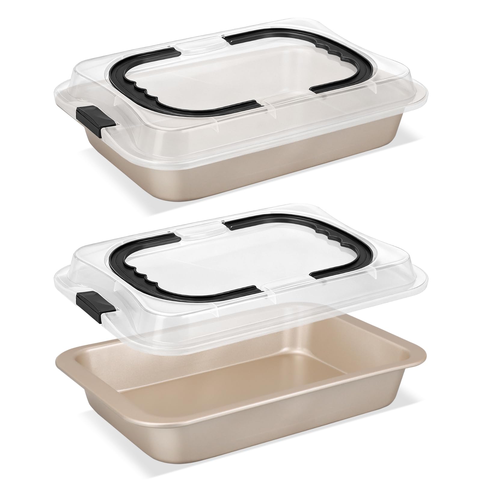 KisSealed 2 Pcs Cake Baking Pan with Lid and Handle, 9 x 13 Inch