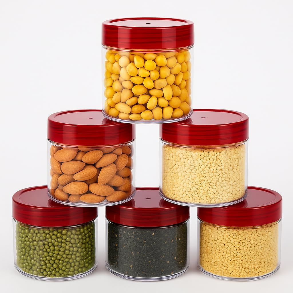 Diablos Glass Jars And Containers With Lid Pack Of 6 Kitchen Food Storage Containers For Grains, Pulses, Spice, Cereals, Cookies