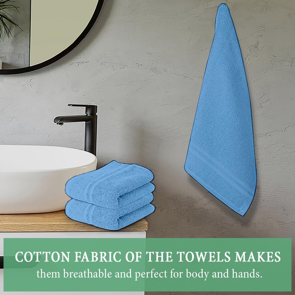 STF Linen Hand Towels (Pack of 24) Light Blue Economy Towels Salon Towels - 100% Cotton Spa Towels - 16 x 27 Inches Highly Absor