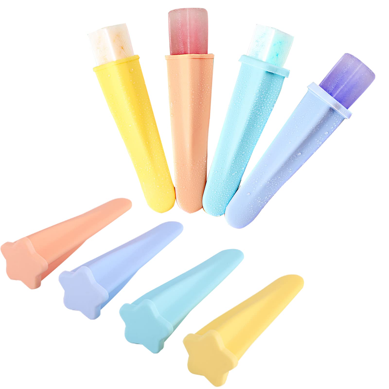 Silicone Ice Pop Molds, 8 Pcs Reusable Hand Held Silicone Ice Popsicles Makers For Kids, Multicolored Round Shaped Ice Pop Molds