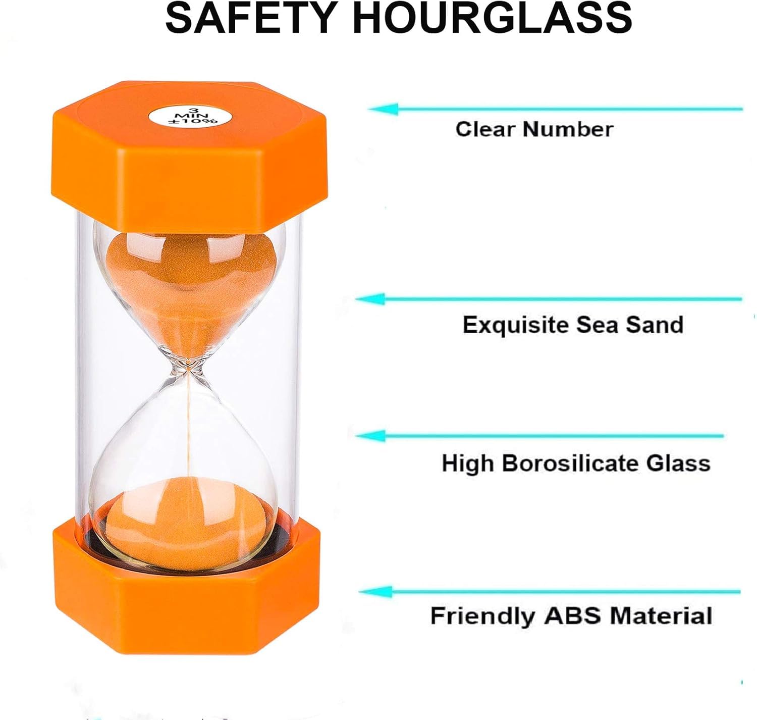 Sand Timer 3 Minute Hourglass Timer: Plastic Sand Watch 3 Min, Large Orange Sand Clock 3 Minutes, Colorful Hour Glass Sandglass