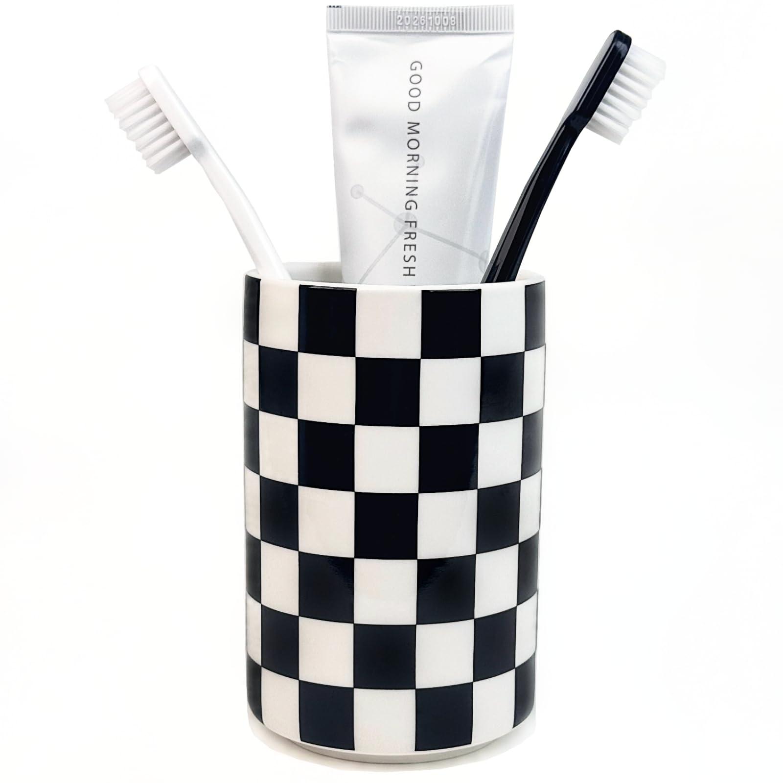 Tooth brush Holder for Bathroom, Black and White Ceramic Toothbrush Holders for Bathrooms, Modern Cute Toothbrushes and Toothpas