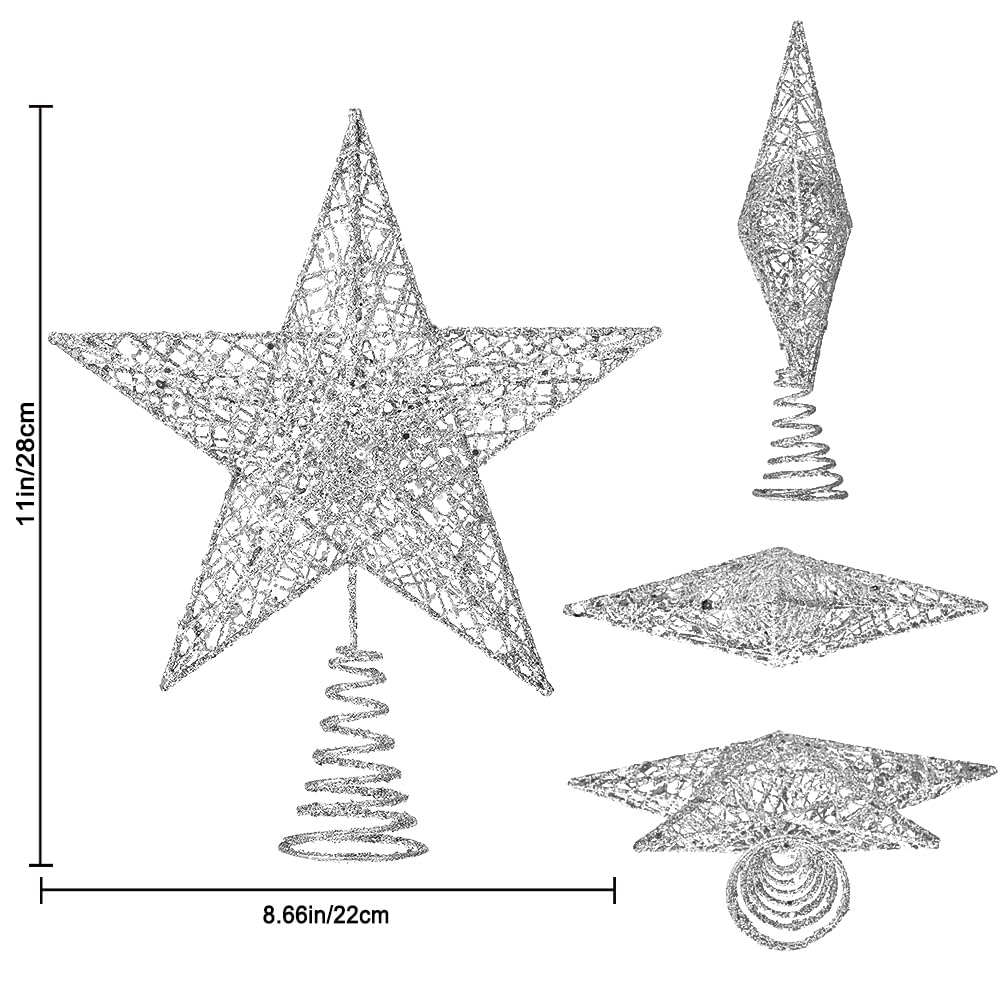 Christmas Tree Toppers Xmas Glitter Silver Hollow Star Treetop Topper for Christmas Tree Decoration
