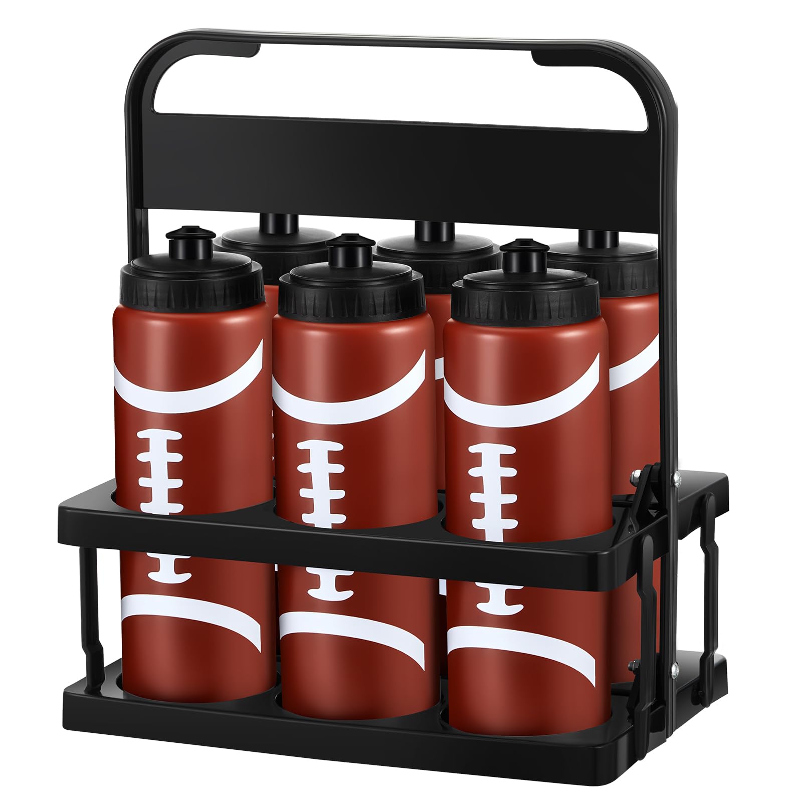 Yaomiao Rugby Water Bottle Carrier with 6 Bottles 20 oz Rugby Water Bottles with Carrier Squeeze Sports Team, Fitness Bike Gym