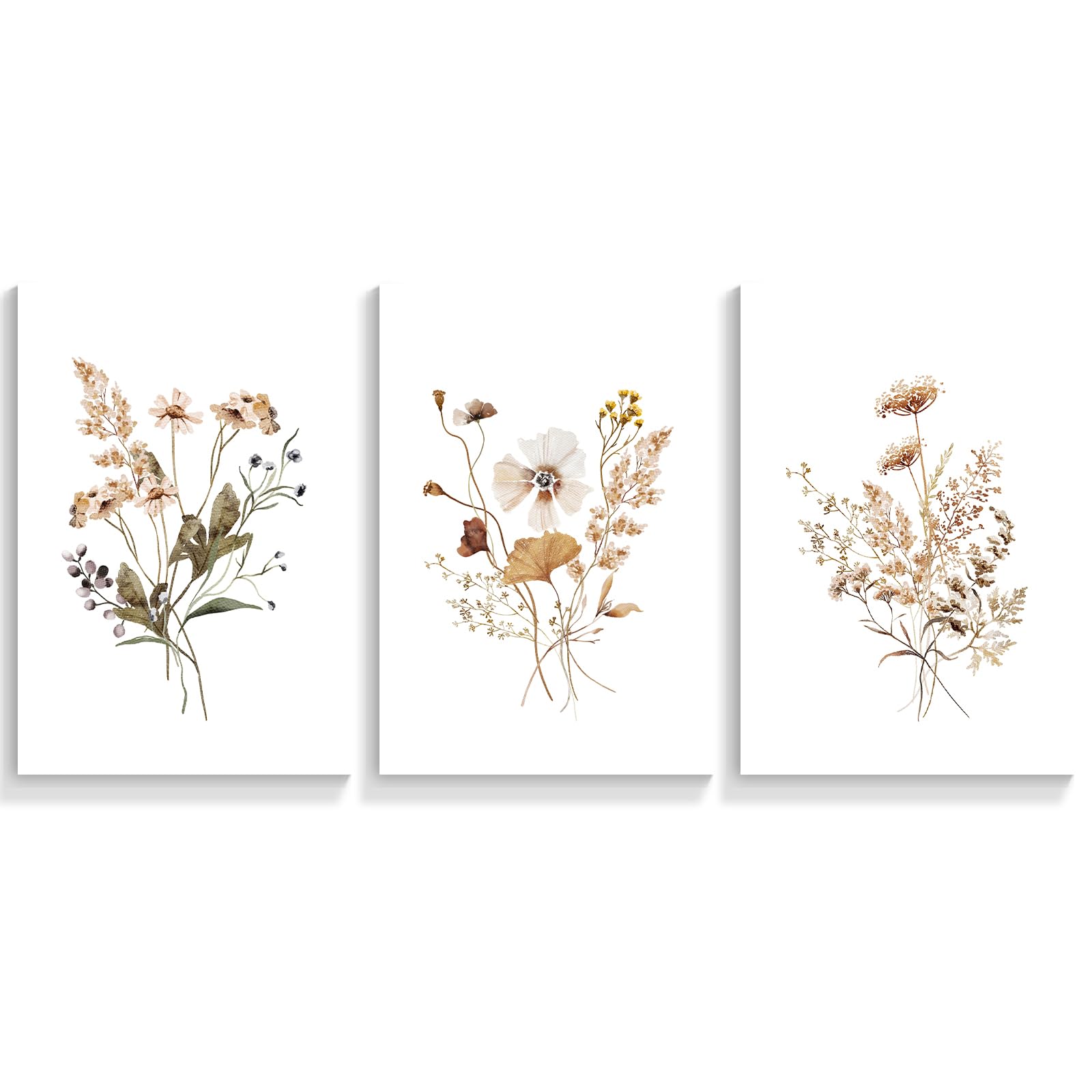 Dfaiuy Wildflowers Watercolour Poster Neutral Botanical Boho Canvas Wall Art Vintage Green Leaf Floral Nature Print Painting Cou