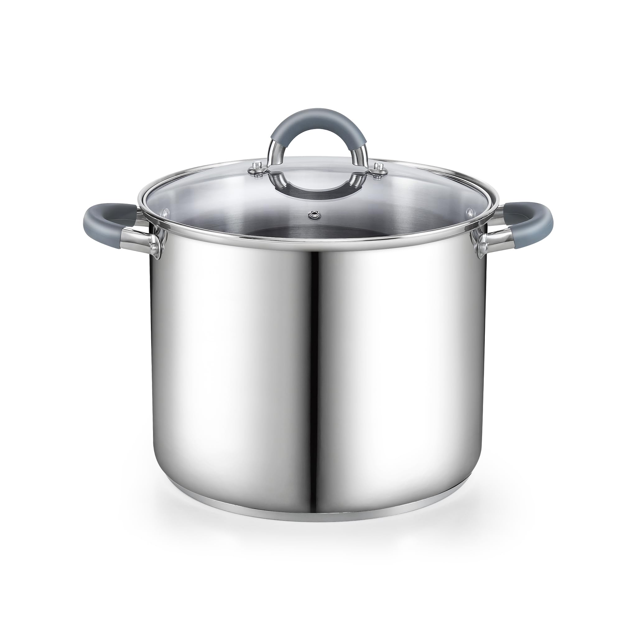 Cook N Home Stockpot With Lid, 8-Quart Basic Stainless Steel Pasta Cooking Soup Pot, Stay-Cool Silicone Handles