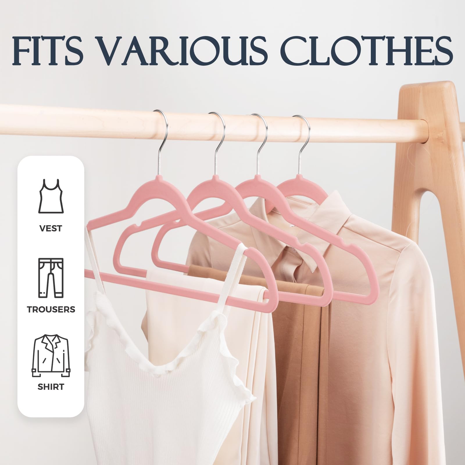 HOUSE DAY Velvet Hangers 60 Pack  Premium Clothes Hangers Non-Slip Felt Hangers  Sturdy Lt Pink Hangers Heavy Duty Coat Hangers  Durable Suit Hangers for Space Saving  No Hanger Marks 360 Rotating